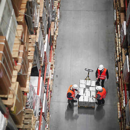 warehouse shelves from above